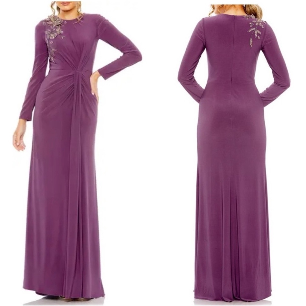 Mac Duggal Purple Long Sleeve Dress
